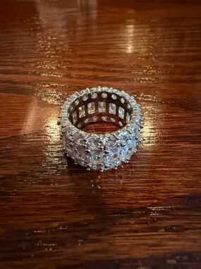 Crystal-Embellished Wide Silver Band Ring - Women's COSTUME/FASHION Jewelry.